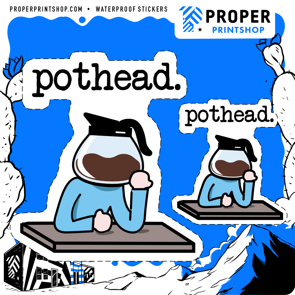 Funny Pot Head Coffee Sticker – 5-Pack, 3 Inch, Waterproof Vinyl